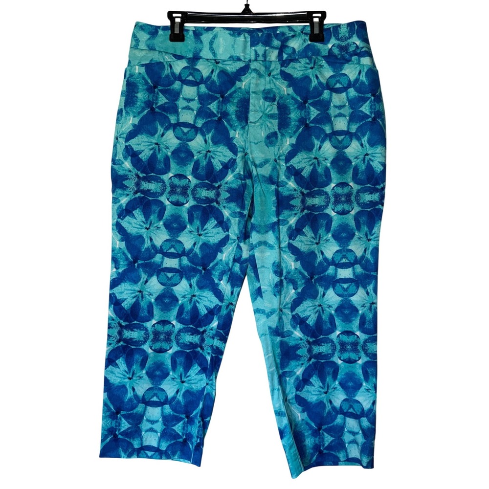 Coldwater Creek Blue Floral Natural Fit Cropped Pants Size 14‎ Cotton Stretch